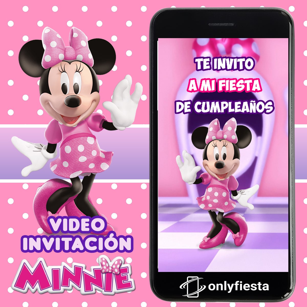 Minnie Mouse Pink - Invitación Cumpleaños - Video/Animada/Digital -  OnlyFiesta